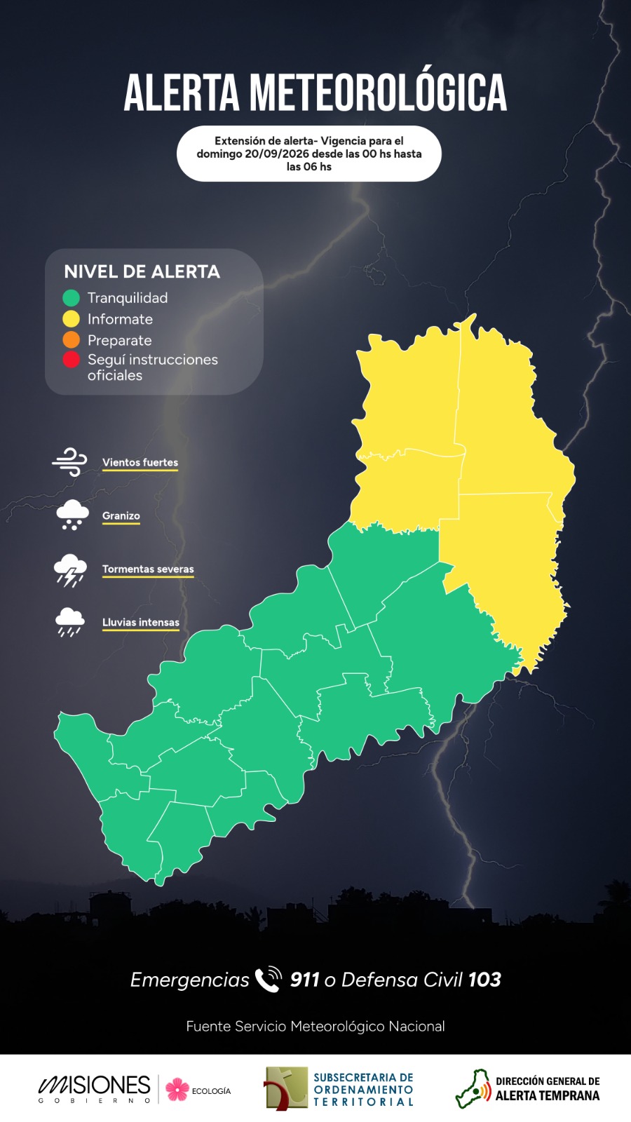 Alerta amarilla por tormentas fuertes durante la madrugada del domingo en Misiones 2